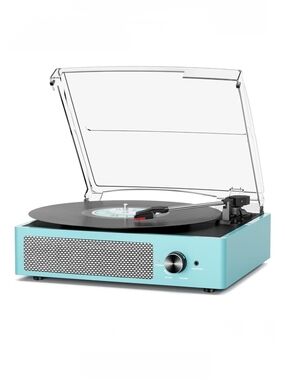 Record Player for Vinyl w/ Built-in Speakers – Bluetooth – 3 Speed – Cyan - New